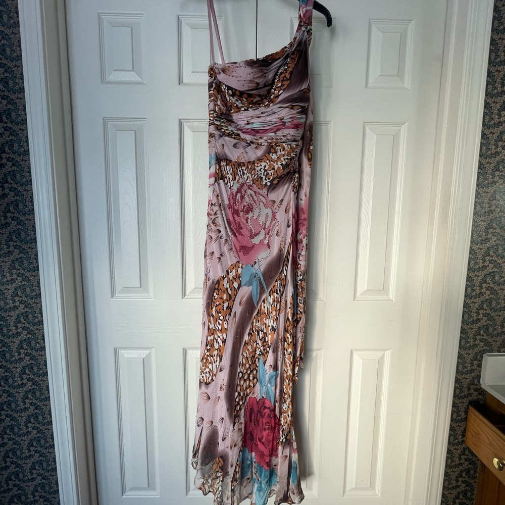 Nina Austin Pink and Purple Maxi Sundress with Ruched Tiered Design for Cocktail